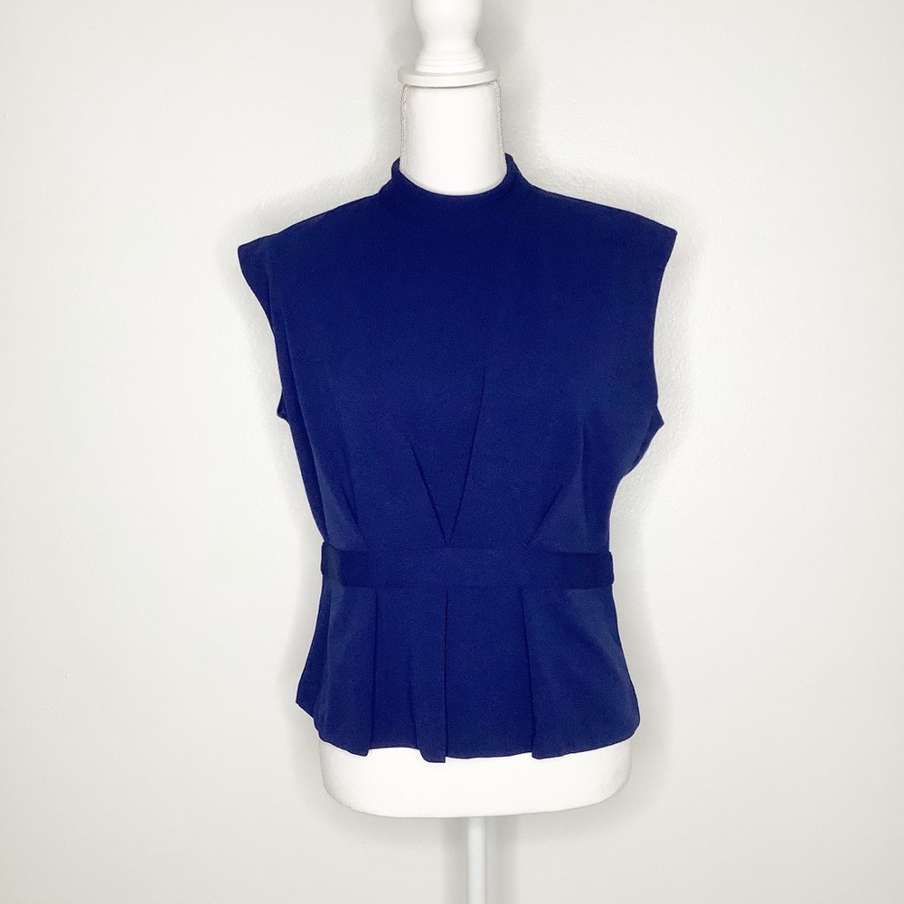 Club Monaco Top Blue Pleated Waist Large - Picture 2 of 6